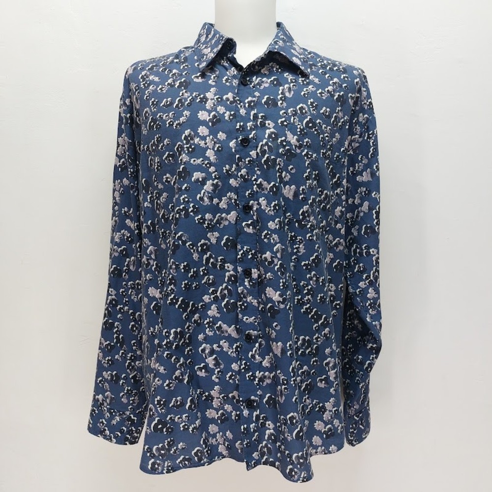 NN07 No Nationality Button Down Shirt Men's XL Blue Floral Print Cotton Lyocell